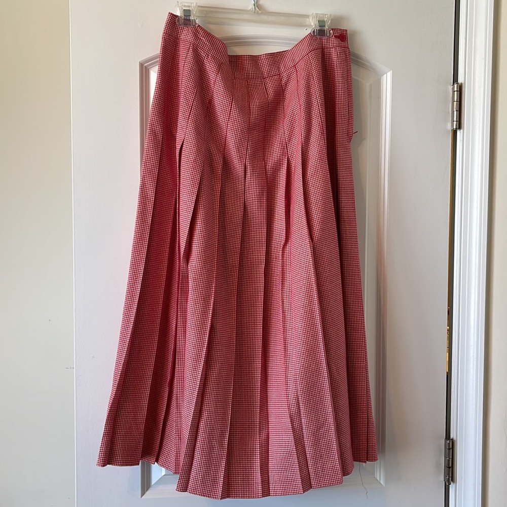 Red and White Checkered Pleated Skirt